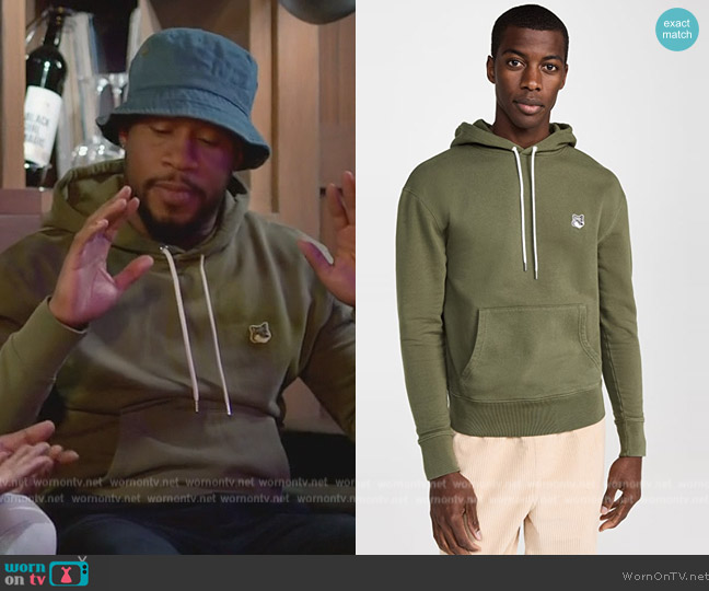 Maison Kitsune Grey Fox Head Patch Classic Hoodie worn by Anthony Holmes (Aaron Jennings) on Grand Crew