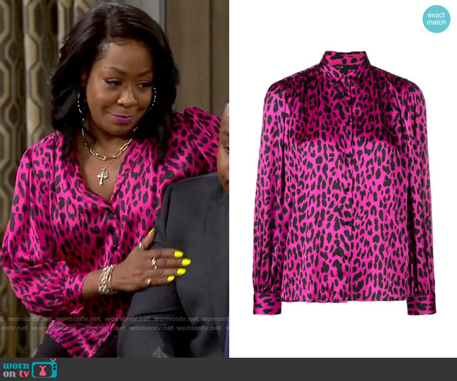 Maje Cinela Leopard Shirt worn by Tina Butler (Tichina Arnold) on The Neighborhood