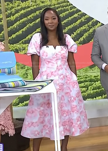 Makho’s pink floral puff sleeve midi dress on Today