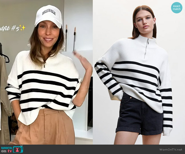 Mango Striped Sweater with Zipper worn by Melissa Garcia on Today
