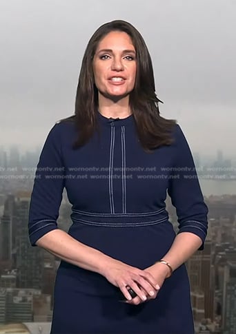 Maria’s navy dress with white stitching on Today