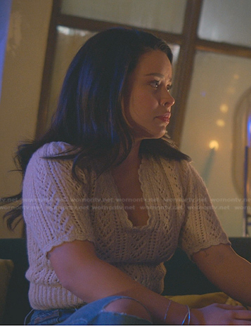Mariana’s beige crochet top on Good Trouble
