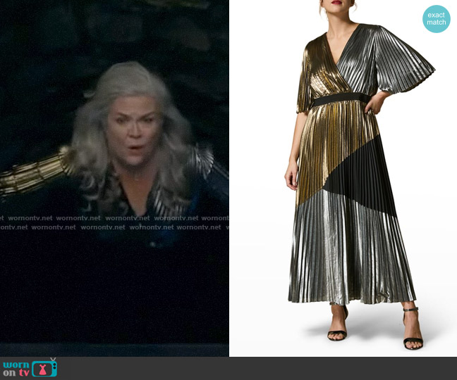 Marina Rinaldi Divinita Pleated Colorblock Dress worn by Marlena Quintro (Paula Pell) on Not Dead Yet