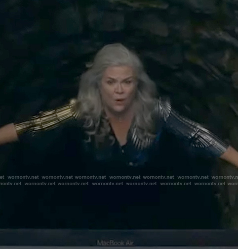 Marlena’s metallic pleated dress on Not Dead Yet