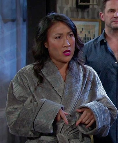Miranda’s grey bathrobe on Days of our Lives