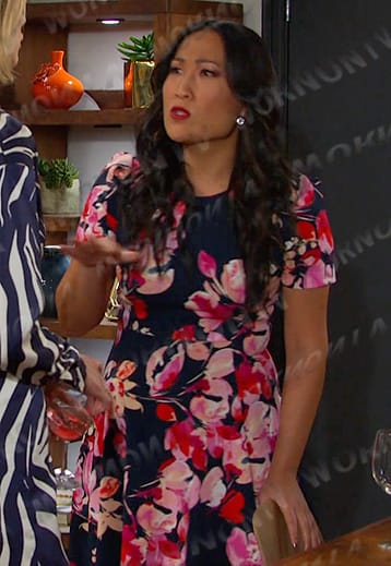 Melinda’s navy and pink floral dress on Days of our Lives