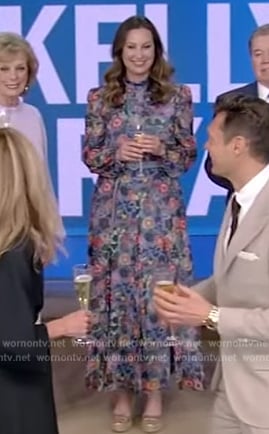 Meredith Seacrest’s blue floral print dress on Live with Kelly and Ryan