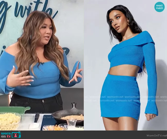 Esme Off Shoulder Long Sleeve Knit Top worn by Remi Cruz on Access Hollywood