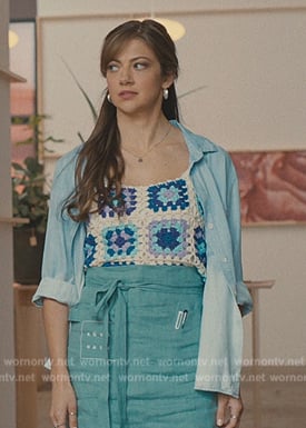 Mia’s crochet knit cropped top on Beef