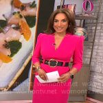 Michelle Miller’s pink belted v-neck dress on CBS Saturday Morning