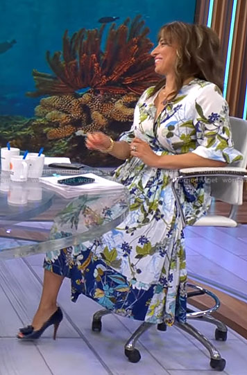 Michelle Miller’s blue floral dress on CBS Saturday Morning