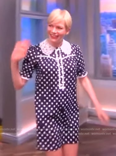 Michelle Williams’ navy polka dot mini dress on The View