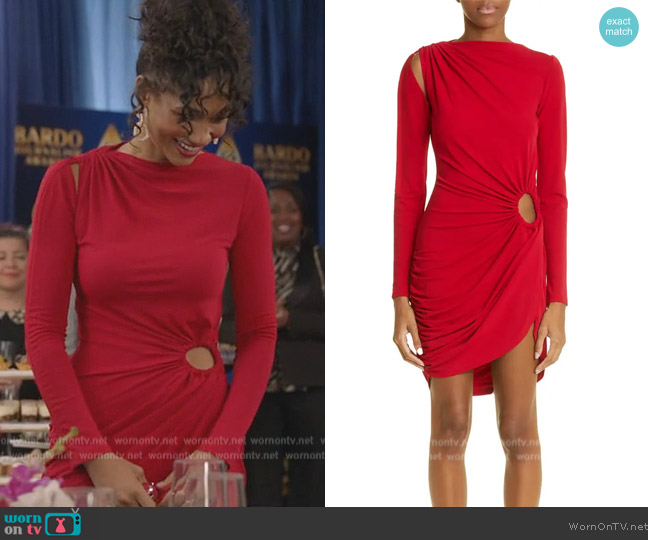 Monse Gathered Keyhole Cutout Long Sleeve Tulip Dress worn by Layla Keating (Greta Onieogou) on All American