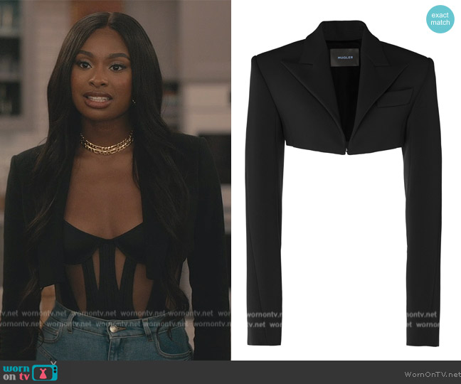 Mugler Tech Scuba Cropped Jacket worn by Hilary Banks (Coco Jones) on Bel-Air