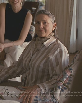 Nan’s beige striped blouse on Succession