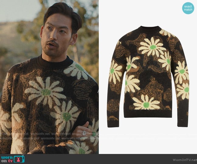 Nanushka Eloise floral jacquard knit sweater worn by George (Joseph Lee) on Beef