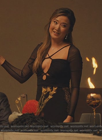 Naomi’s black lace trim mini dress on Beef