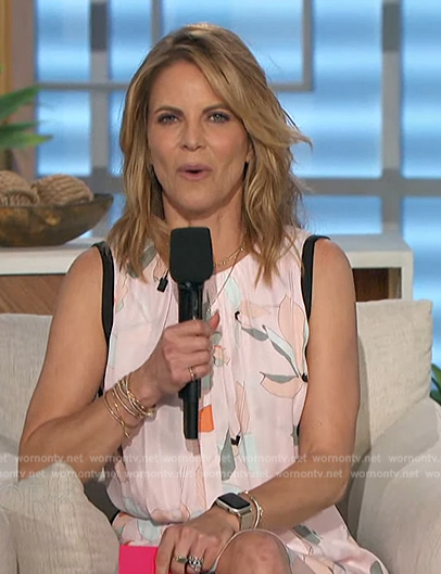 Natalie’s pink floral print mini dress on The Talk