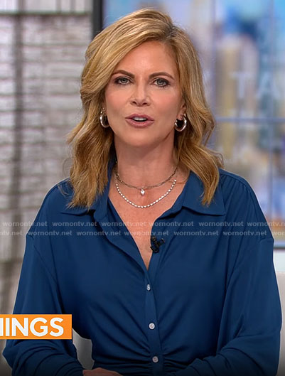 Natalie Morales’s teal shirtdress on CBS Mornings