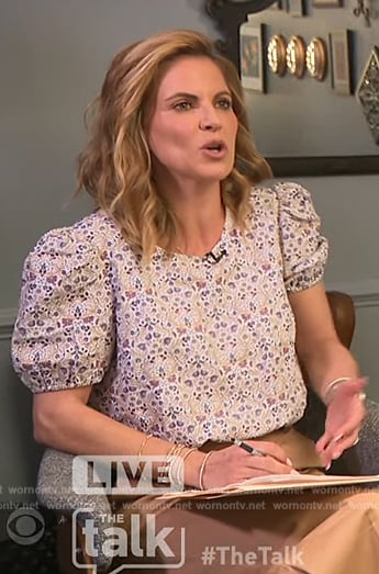 Natalie’s floral print puff sleeve top on The Talk
