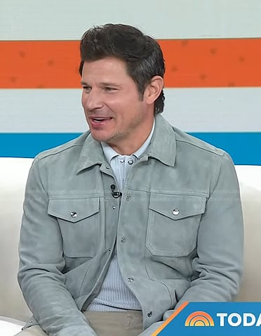 Nick Lachey’s textured polo shirt and suede jacket on Today