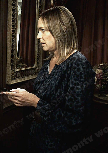 Nicole’s blue animal print midi dress on Days of our Lives