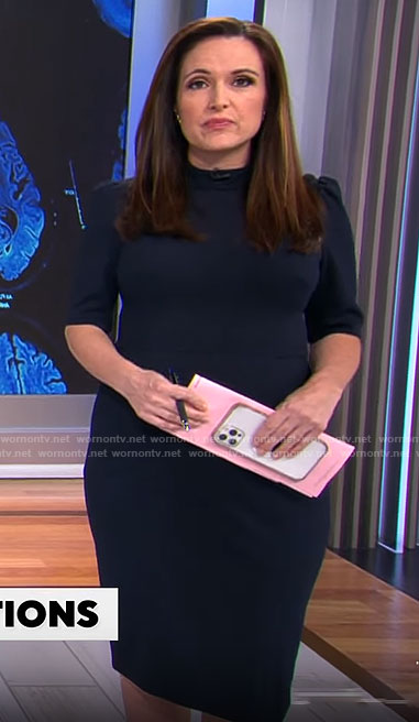 Nikki’s navy sheath dress on CBS Mornings