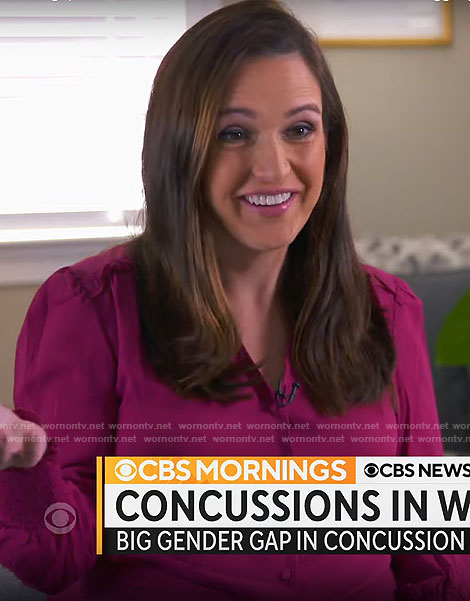 Nikki Battiste’s pink v-neck top on CBS Mornings