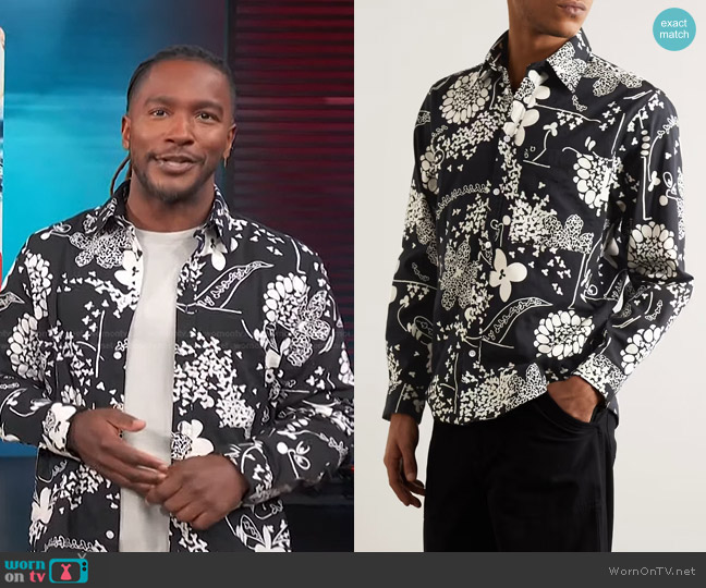 NN07 Hans Floral Cotton-Blend Jacquard Shirt worn by Scott Evans on Access Hollywood