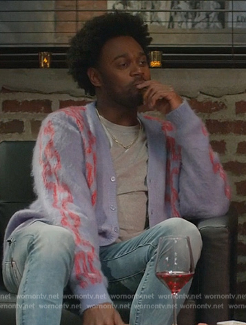 Noah’s purple cardigan on Grand Crew