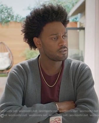 Noah’s gray cardigan on Grand Crew