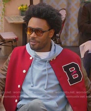Noah’s red B varsity jacket on Grand Crew