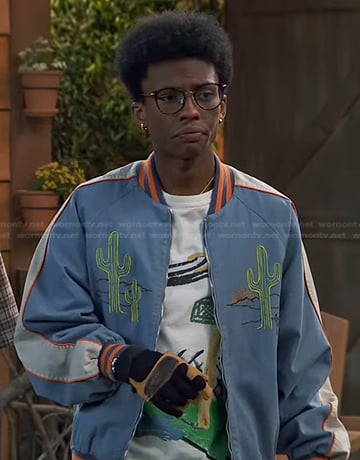 Noah’s blue cactus embroidered bomber jacket on Bunkd