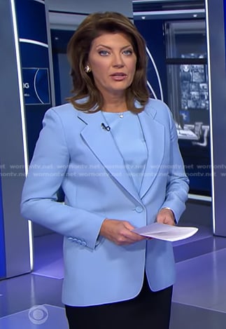 Norah’s light blue blazer on CBS Evening News