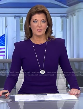 Norah’s purple slit dress on CBS Evening News