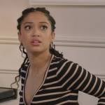Olivia’s black striped henley top on All American