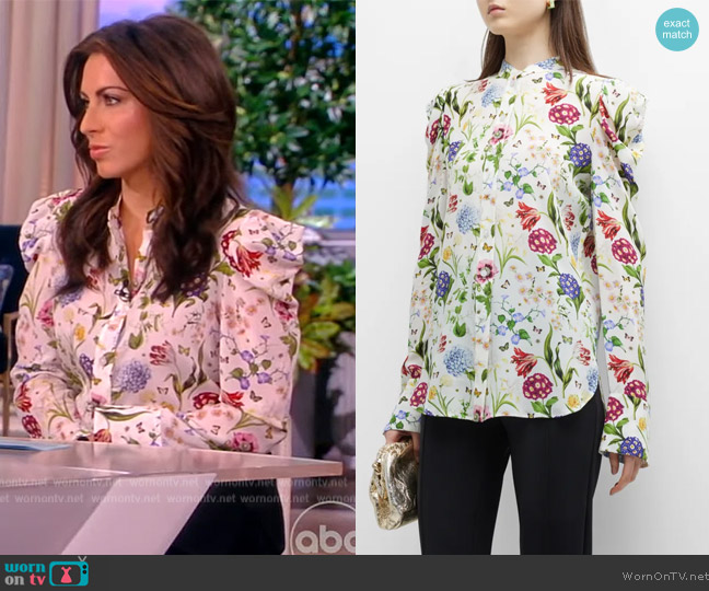 Oscar De La Renta Multi-Floral Printed Button-Front Blouse worn by Alyssa Farah Griffin on The View