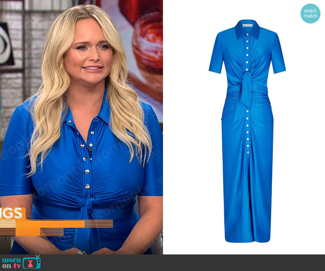Paco Rabanne Knotted front ruched maxi dress worn by Miranda Lambert on CBS Mornings