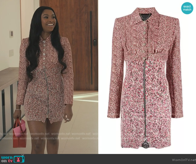 Paco Rabanne Two-tone tweed coat worn by Hilary Banks (Coco Jones) on Bel-Air