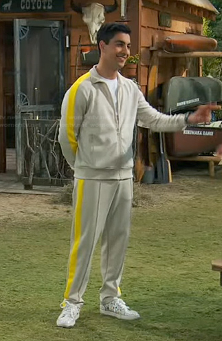 Parker’s grey and yellow side striped track jacket and pants on Bunkd