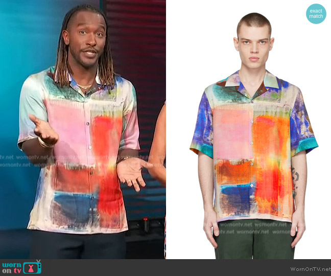 Paul Smith Multicolor Screen Print Shirt worn by Scott Evans on Access Hollywood