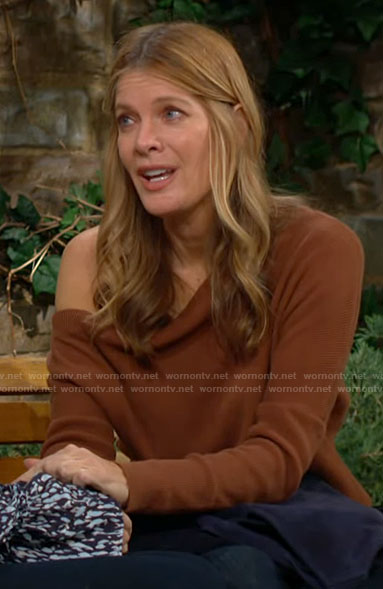 Phyllis’s brown off shoulder sweater on The Young and the Restless