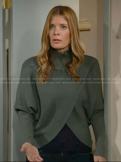 Phyllis’s green cropped cross front sweater on The Young and the Restless