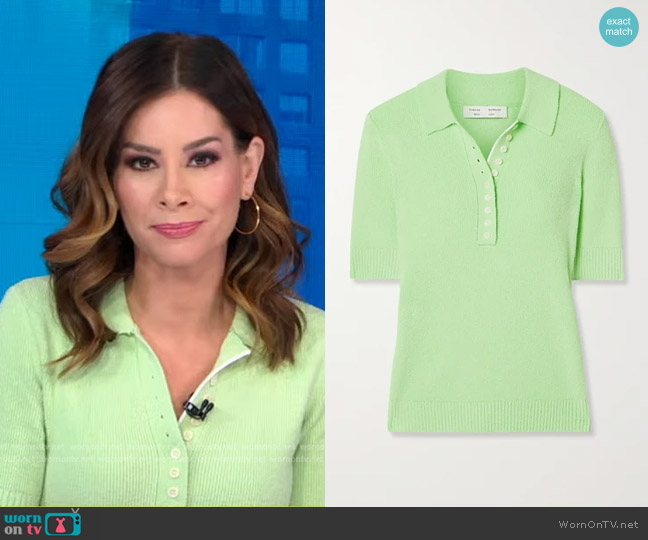 Proenza Schouler White Label Boucle Short-Sleeve Polo Shirt worn by Rebecca Jarvis on Good Morning America
