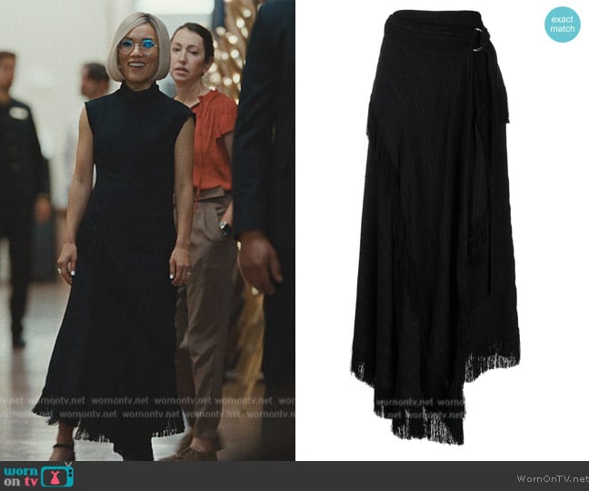 Proenza Schouler Textured Fringe Crepe Skirt worn by Amy Lau (Ali Wong) on Beef