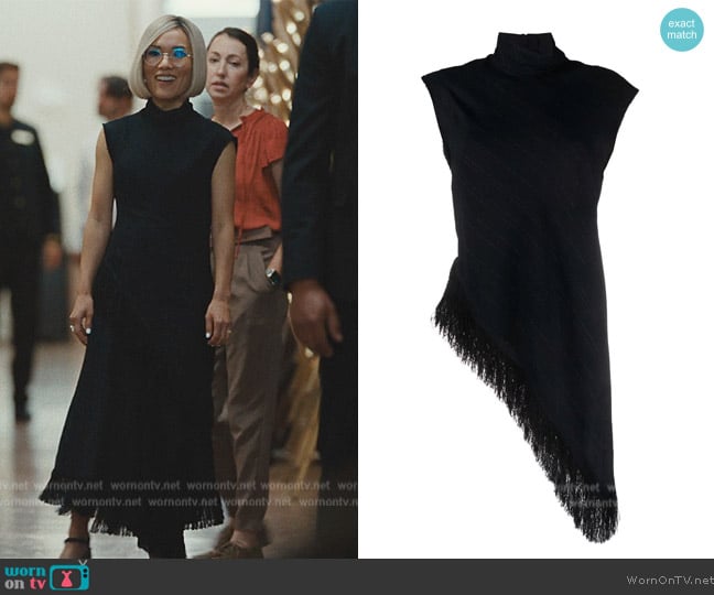 Proenza Schouler Textured Fringed Asymmetric Top worn by Amy Lau (Ali Wong) on Beef
