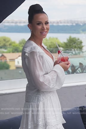 Rachel’s white ruffle mini dress on The Real Housewives of New Jersey