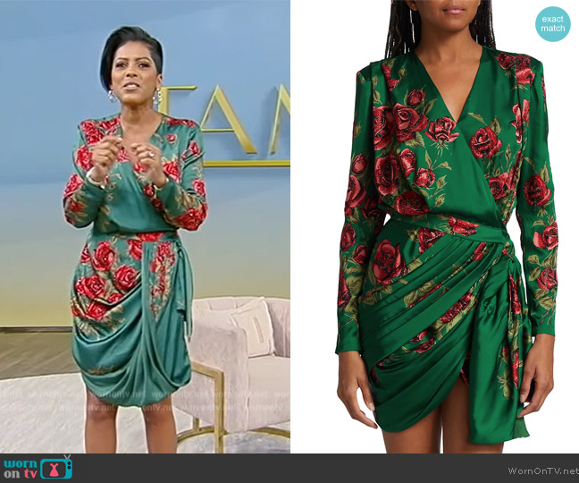 Raisavanessa Rose-Print Draped Minidress worn by Tamron Hall on Tamron Hall Show