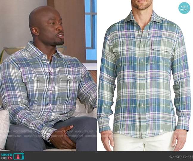 Ralph Lauren Serengeti Linen Check Sport Shirt worn by Akbar Gbajabiamila on The Talk
