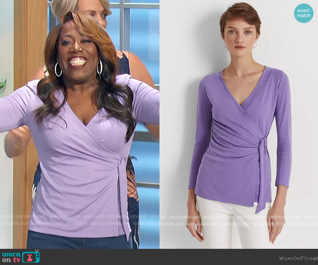 Ralph Lauren Stretch Jersey Surplice Top worn by Sheryl Underwood on The Talk